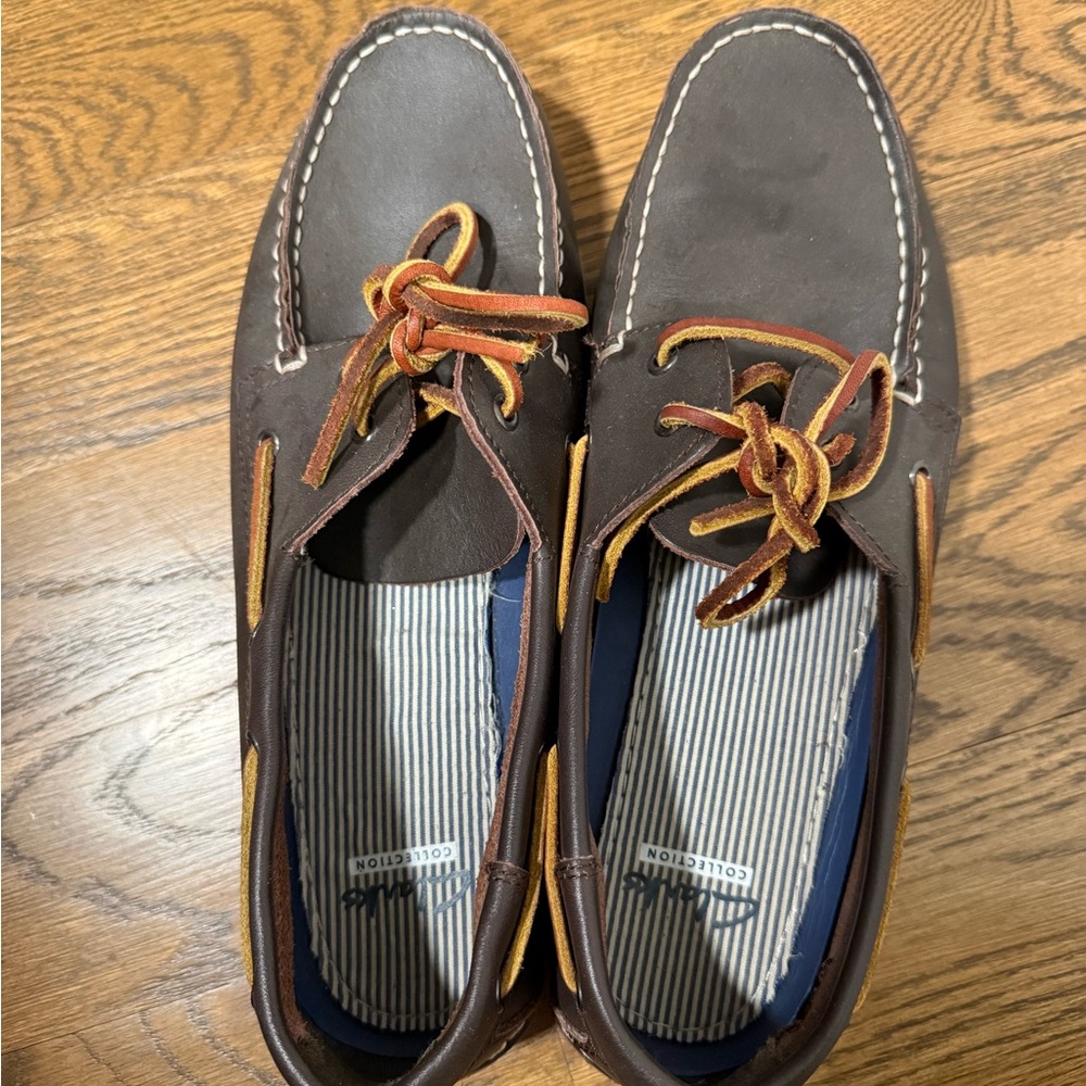 Clarks Brown Leather Boat Shoes with Tan Laces